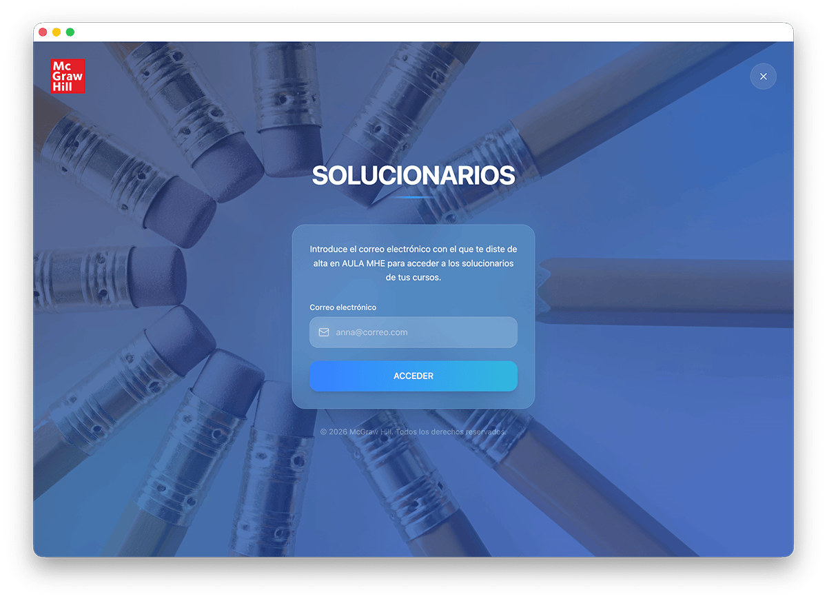 Pantalla de acceso de la aplicación Solucionarios